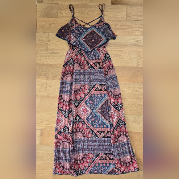 American Eagle Outfitters Dresses & Skirts - American Eagle Outfitters Pink and Blue Flutter Sleeve Maxi Dress